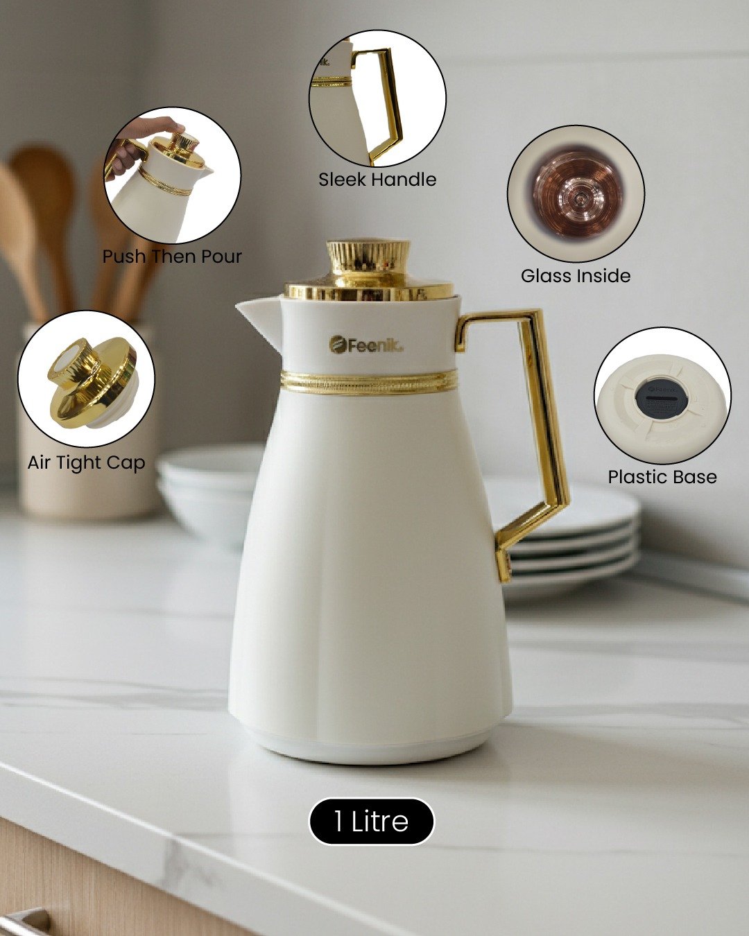 Premium 1 Litre Insulated Flask – Elegant Design with Glass Lining New Style